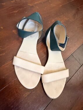 Chloe Cream and Dark Green Two-Tone Ankle-Strap Sandals